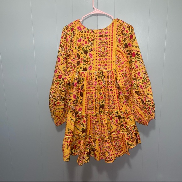 Olivaceous Ready For The Day Yellow Floral Flowy Long Sleeve Dress Small - Picture 6 of 6